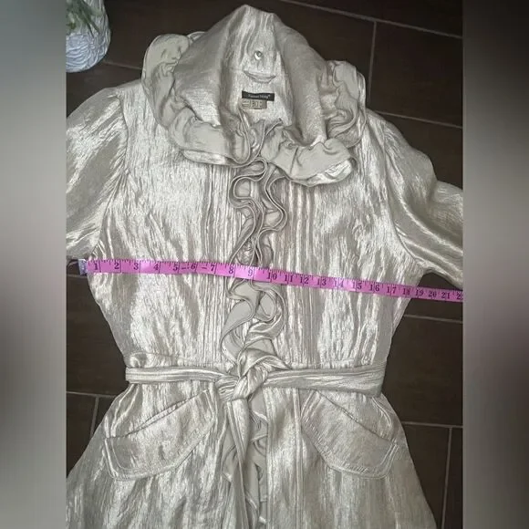 Samuel Dong shimmer champagne bubble ruffle hem coat/dress sz small - Picture 9 of 11